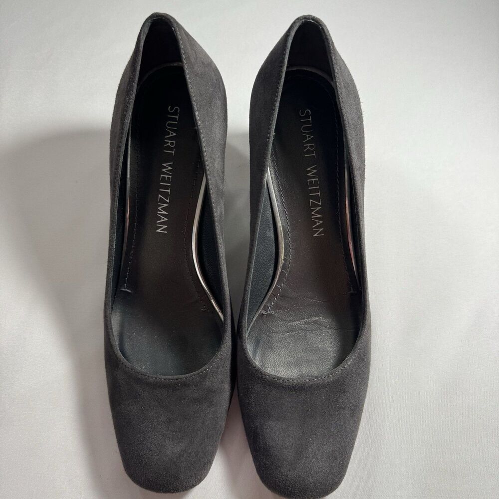 Stuart Weitzman Gray Suede Pumps Size 5.5 M Made in Spain Block Heel Shoes